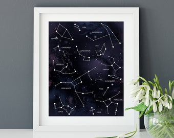 Constellation Map Poster, Star Map print, Star Chart, Galaxy Poster, Art Print, Wall Art, Wall Decor, Astrology Print, Constellations