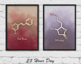 Molecule Posters, Wine molecule, Whiskey molecule, Kitchen Art, Kitchen gift, gallery wall, housewarming gift, Bourbon Molecule, bar art