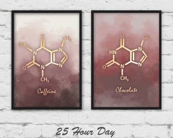 2 Piece Art Prints, Chocolate molecule, Caffeine molecule, 2 piece wal art, Kitchen Art, Kitchen gift, gallery wall, 2 piece wall art