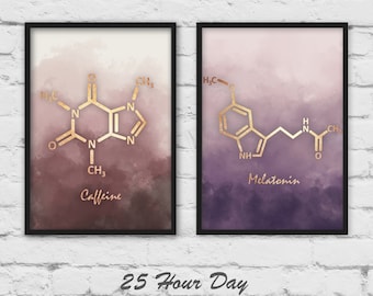 Molecule Prints, Koffein Molecule, Melatonin Molecule, Chemie Geschenk, Doktor Geschenk, Galeriewand, 2 teilige Wandkunst, Molecule Art Prints