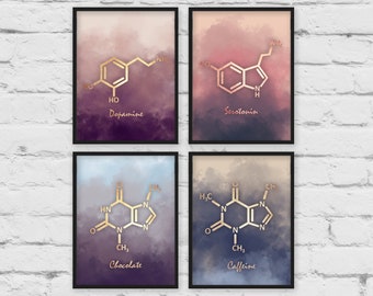 4 Piece wall art, Set of 4 Print, Molecule art, Molecule prints, Gallery wall prints, Chemistry gift, nursery decor, set of prints