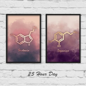 Set of 2 Prints, Serotonin molecule, Dopamine molecule, Chemistry gift, teacher gift, gallery wall, 2 piece wall art, Molecule Gift