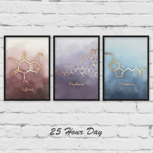Wall Art Set, Molecules, Caffeine poster, Melatonin Molecule, Oxytocin Molecule, Teacher gift, Doctor gift, office decor, Classroom decor