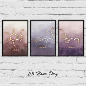 Gallery Wall Set, Molecules, Caffeine poster, Melatonin Molecule, Oxytocin Molecule, Doctor gift, office decor, Classroom decor