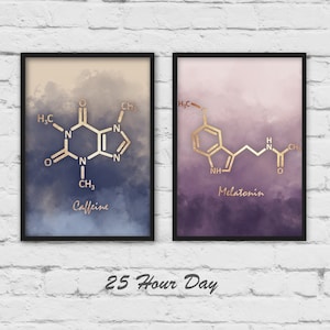 Molecule Art, Caffeine Molecule, Melatonin molecule, Kitchen Decor, doctor gift, gallery wall, wall art set, Molecule art prints