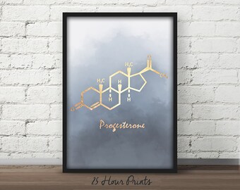 Instant Download Progesterone, Progesterone Molecule, Science Teacher Gift, Chemistry Poster, Chemistry Gift, Fertility Art, Pregnancy art