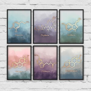 Six Print set, Molecule prints, science art, Chemistry art, classroom art, teacher gift, psychology art, Nursery art, Molecule art