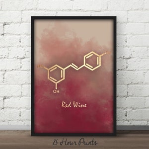 Instant Download Red Wine Molecule, Molecule Poster, Chemistry Art, Molecules, Molecule Art, Teacher Gift, Wine Art, Kitchen Gift