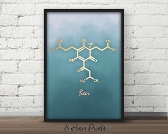 Instant Download Beer Molecule, Beer Art Print, Printable Art, Chemistry Art Print, Bar Art, Beer Poster, Science Gift