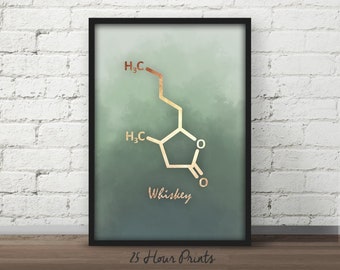 Instant Download Whiskey Art Print, Bourbon Molecule, Wall Art, Science Gift, Molecule Poster, Wall Decor, Molecule gift, bar art