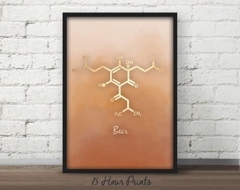 Instant Download Beer Art Print, Beer Molecule, Wall Art, Science Gift, Chemistry Art, Bar art, Molecule Poster, Wall Decor