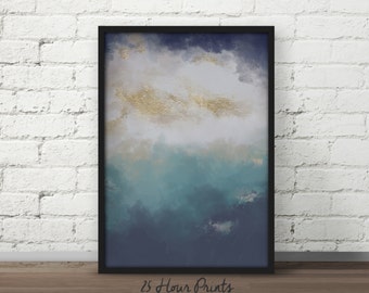 Instant Download Blue Watercolor Gold Painting - Art Print - Printable Art - Digital Prints - Abstract Art - Watercolor Art - Wall Art