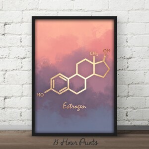 Set of Prints, Estrogen molecule, Testosterone Molecule, Oxytocin Molecule, poster, Chemistry gift, teacher gift, nursery art image 2