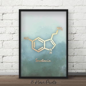 Instant Download Serotonin Art Print, Happiness Molecule, Wall Art, Science Gift, Molecule Poster, Wall Decor