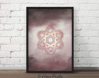 Instant Download Atom Symbol Art Print, Science Art Print, Science Poster, Science Teacher Gift, Chemistry Gift, Chemistry Art