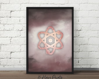Descarga instantánea de impresión de arte del símbolo del átomo, impresión de arte científico, cartel de ciencia, regalo de profesor de ciencias, regalo de química, arte de química