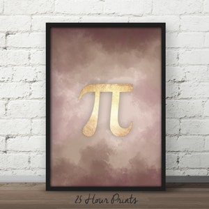 Instant Download Pi Symbol Abstract Watercolor Art - Art Print - Printable - Digital Prints - Rose Gold - Digital Prints