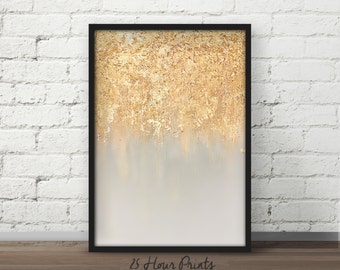 Instant Download Blue Gold Leaf Painting, Gold Leaf Art Print, Gold Abstract Art, Gold Foil Art, Foil Painting