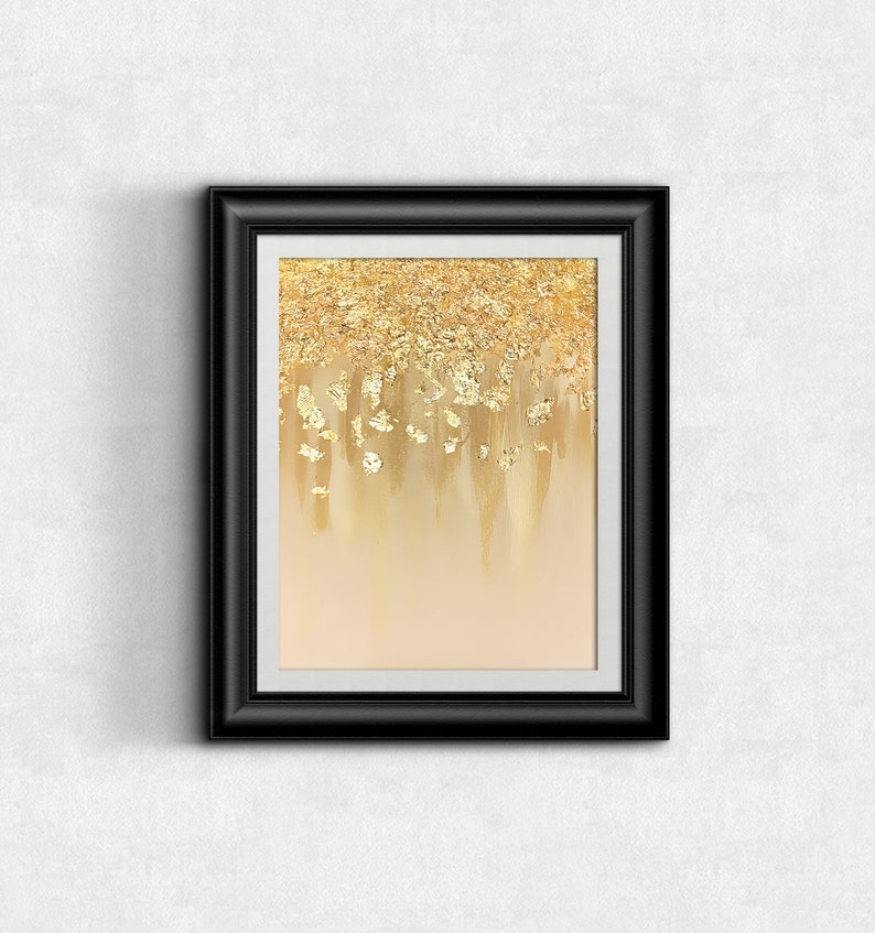 Gold Leaf Art Print Gold Leaf Poster Beige Dipped Gold Etsy
