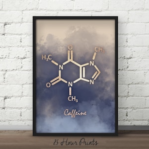 Instant Download Caffeine Molecule, Caffeine Art Print, Printable Art, Chemistry Art Print, Caffeine Art, Caffeine Poster, Science Gift