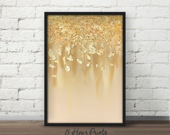 Instant Download Beige Gold Leaf Painting - Gold Foil - Art Print - Gold Printable Art - Digital Prints - Abstract Art Print -