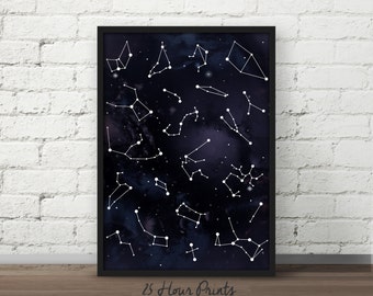 Sofort Download - Galaxie mit Sternbildern Art Print, blauer Nebel