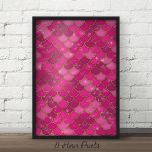 Instant Download Pink Mermaid Scales Art, Pink Mermaid Poster, Pink Scales, Gift for Her, Nursery Art, Above Bed Art