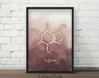 Instant Download Caffeine Art Print, Caffeine Poster, Caffeine Molecule, Science Teacher Gift, Chemistry Poster, Chemistry Gift, Science Art
