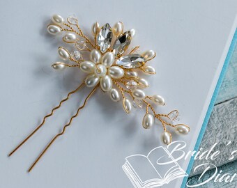 1pc Bridal hair pins, pearl hair pins, silver or golden hair pins with rhinestones and pearls