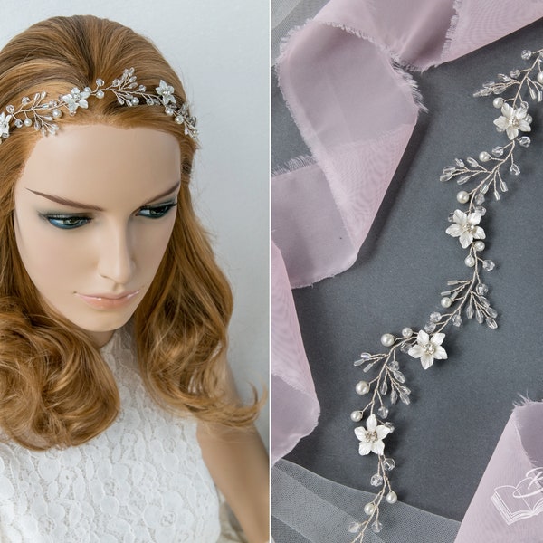 Wedding hair jewelry, pearls and crystals bridal hair vine, bridal halo in vintage look