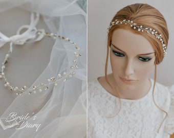 Pearls and Rhinestones bridal hair vine, wedding headband, delicate wedding hairpiece, bridal halo