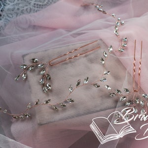 Set bridal hair vine 2 hairpins with rihinestones, Vintage bridal hairpiece set, Wedding hair jewelry image 7
