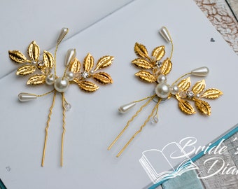 1pc Bridal hair pin, Pearl Hair pin, golden hair pin with pearls