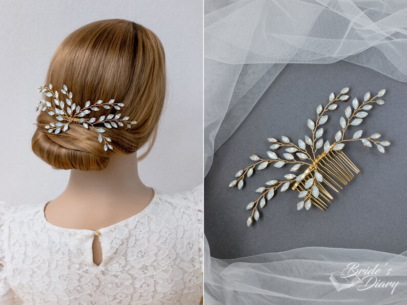 Wedding hair jewelry opal rhinestones bridal hair comb | Etsy