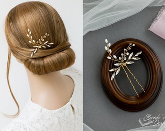 1pc Bridal hair pin, Pearl Hair pins, gold hair pins with leaves, vintage hair jewelry