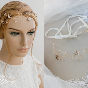 Brautkranz gold, zarter Braut Haarschmuck mit Strass