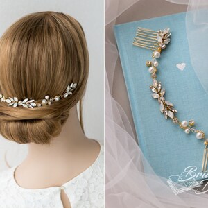 Lurrose Vintage Braut Haarkamm – Goldener Seitenkamm Für Hochzeit, Abschlussball, Abend, 8,5 X 6 X 1 Cm