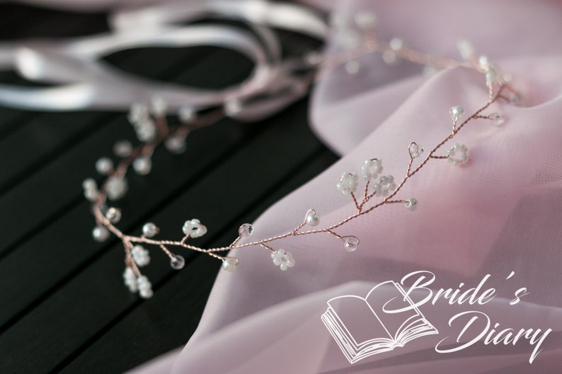 pearls and leaves bridal hairpiece Delicate wedding hair jewelry bridal hair vine in rose gold