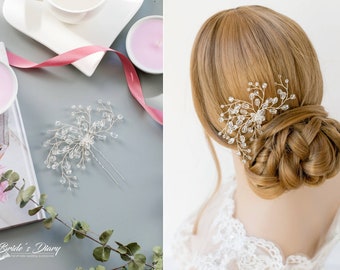 1pcs Bridal hair pins, Pearl Hair pins, silver hair pins with transparent pearls, wedding accessory