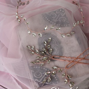 Set bridal hair vine 2 hairpins with rihinestones, Vintage bridal hairpiece set, Wedding hair jewelry image 6