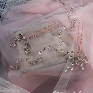 Set bridal hair vine 2 hairpins with rihinestones, Vintage bridal hairpiece set, Wedding hair jewelry image 10