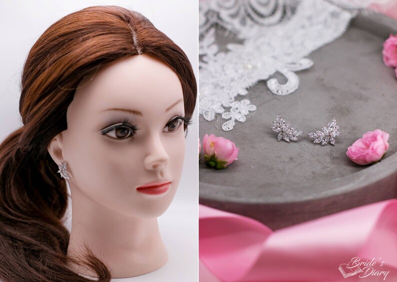 Color choice: Bridal earrings, silver wedding jewelry, bridal sparkling earrings, cubic zirconia earrings, Bridal Jewelry 画像 4