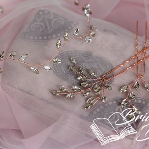 Set bridal hair vine 2 hairpins with rihinestones, Vintage bridal hairpiece set, Wedding hair jewelry image 4