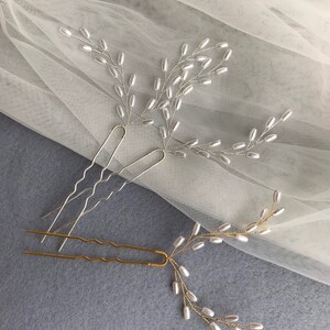 Bridal hair pin, Pearl Hair pins, gold hair pins with pearls image 6