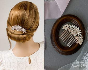 Wedding hair jewelry, rhinestones bridal hair comb, small bridal rosegold hair comb