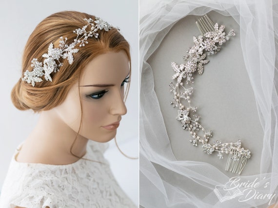 Wedding Hair Jewelry, Silvery Vintage Bridal Hair Comb With 