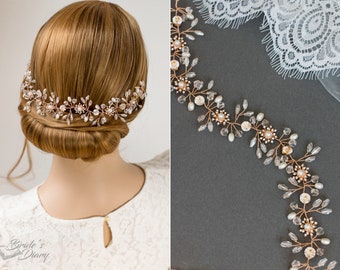 Delicate rosegold bridal hair vine, bridal headband, wedding hair vine, bridal headpiece, bridal hairpiece