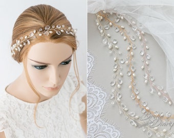 Wedding hair accessoires, Pearls and Crystals Bridal Wreath, wedding hair vine, custom color