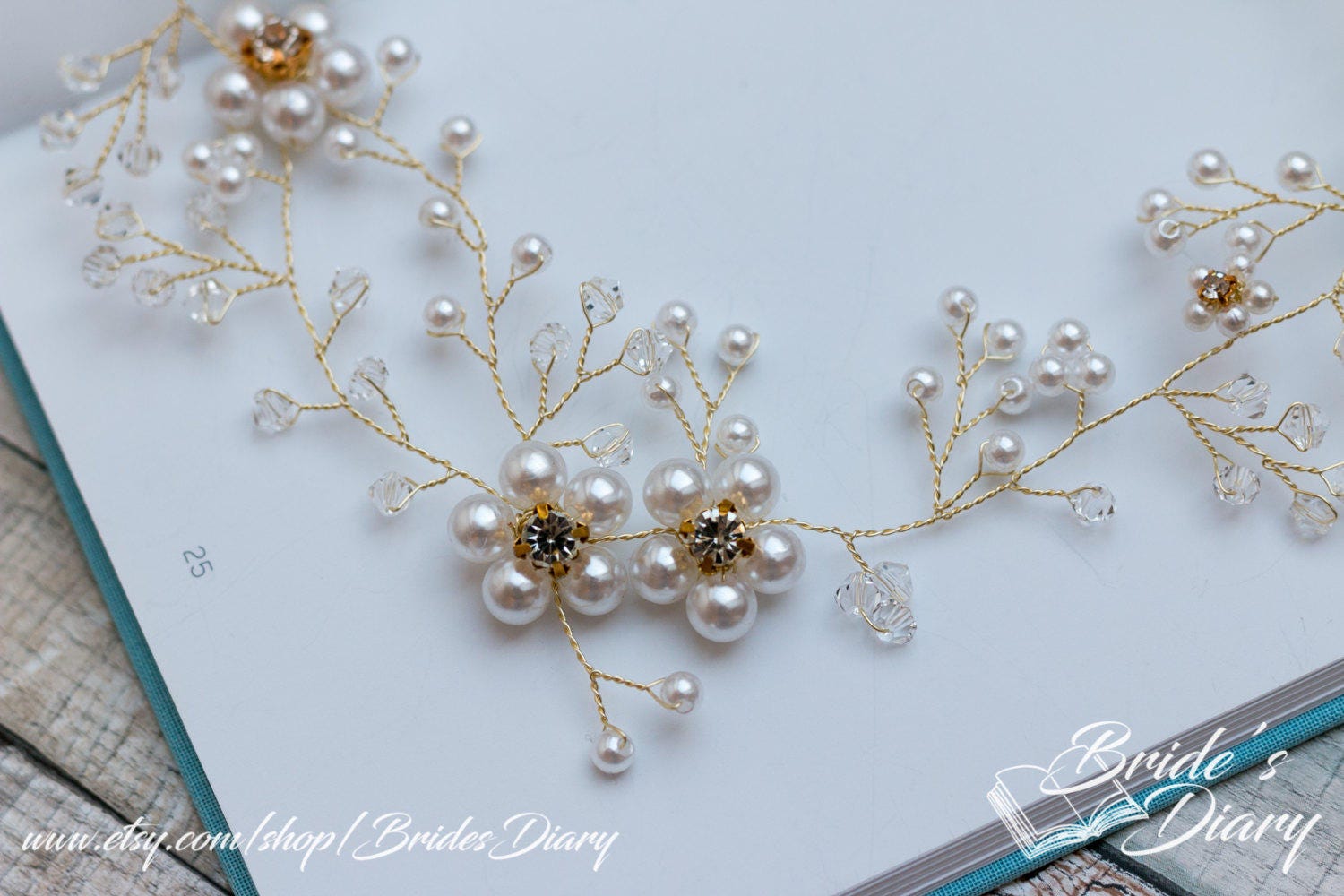 Wedding Hair Jewelry, Pearls and Crystals Bridal Wreath 
