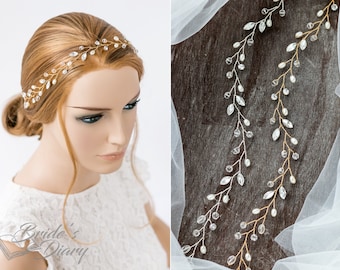 Perle e cristalli nuziale capelli vine, parrucchino vintage, accessori capelli sposa